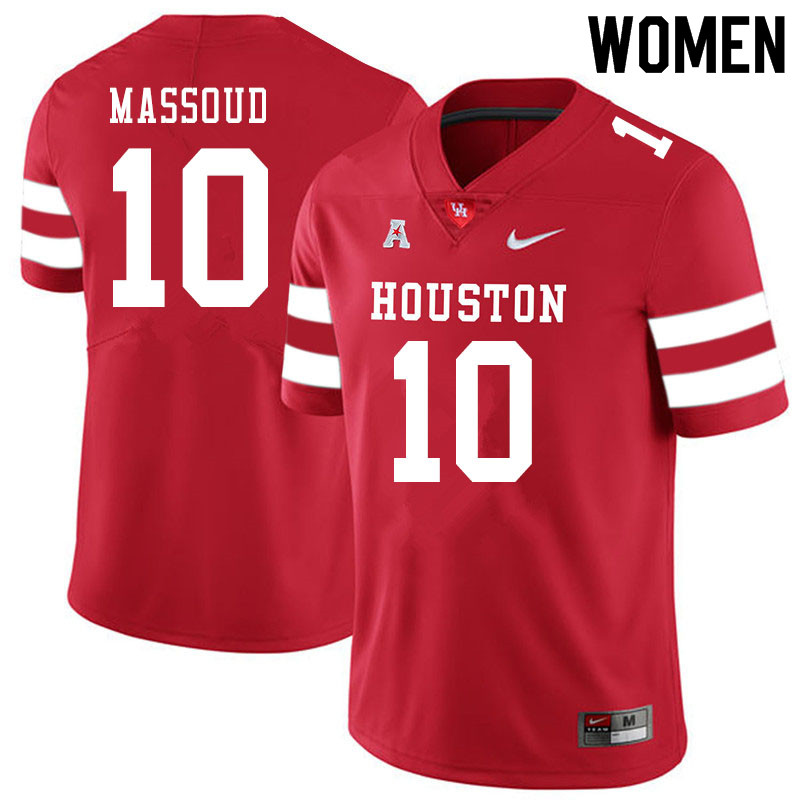 Women #10 Sofian Massoud Houston Cougars College Football Jerseys Sale-Red - Click Image to Close